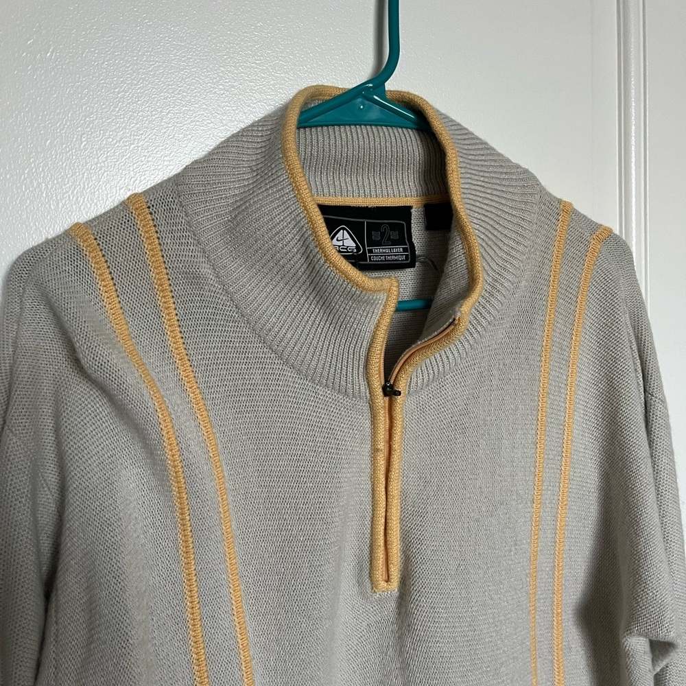 Men's Quarter-Zip All-Thermal Wool Sweater in Light Gray with Yellow Trim